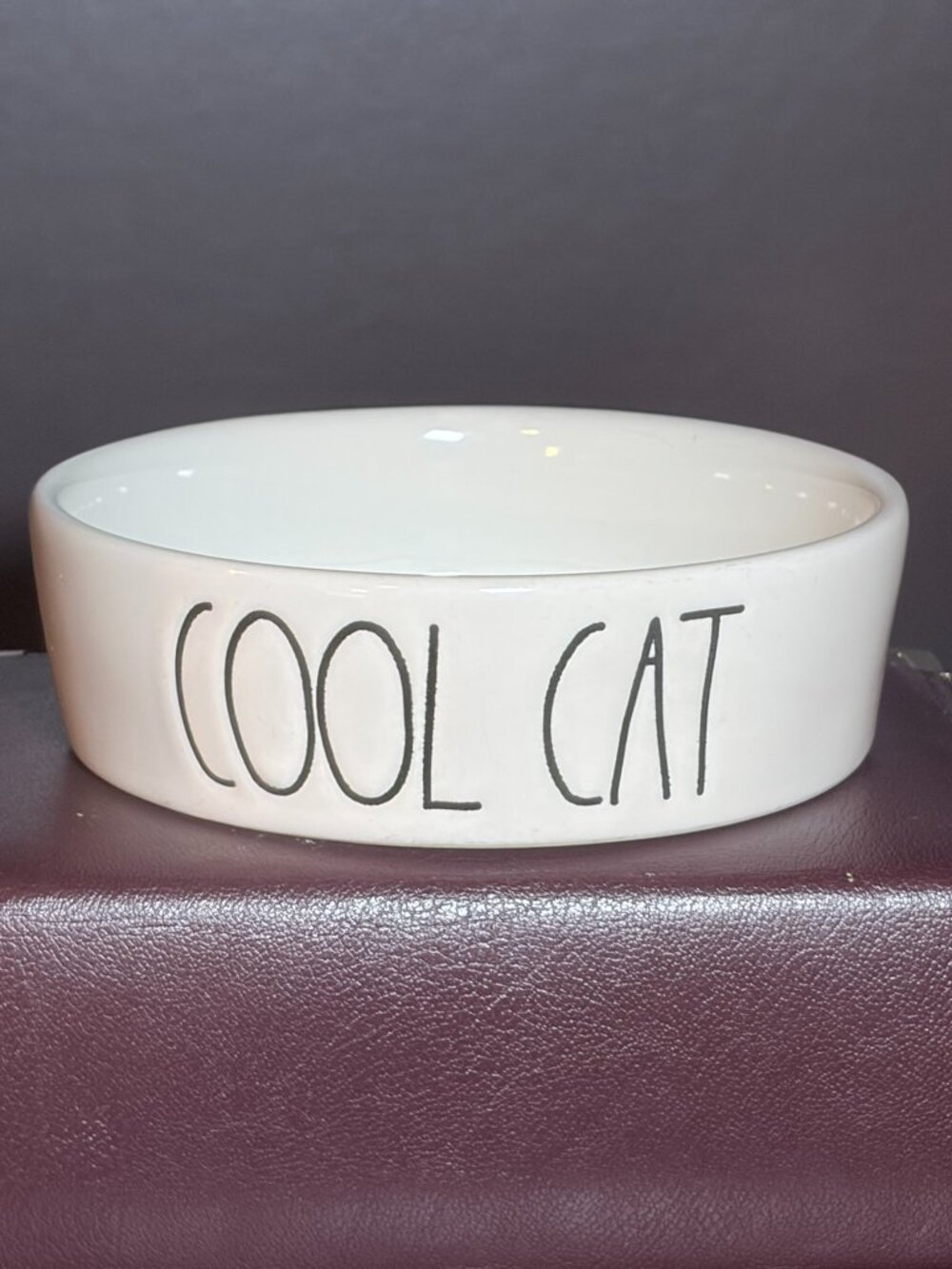 #34H Rae Dunn Cool Cat Ceramic Cat Bowl White Black Large Letter
